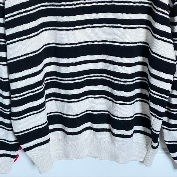 Zara Men's Black/Red/White Knit Striped Quarter Button Sweater - 35545 - Picture 9 of 13